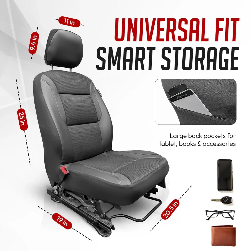 Universal front car seat covers with smart storage, large back pockets and fitted size