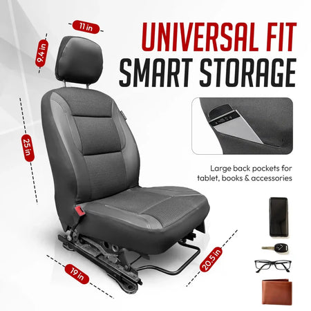 Universal front car seat covers with smart storage, large back pockets and fitted size