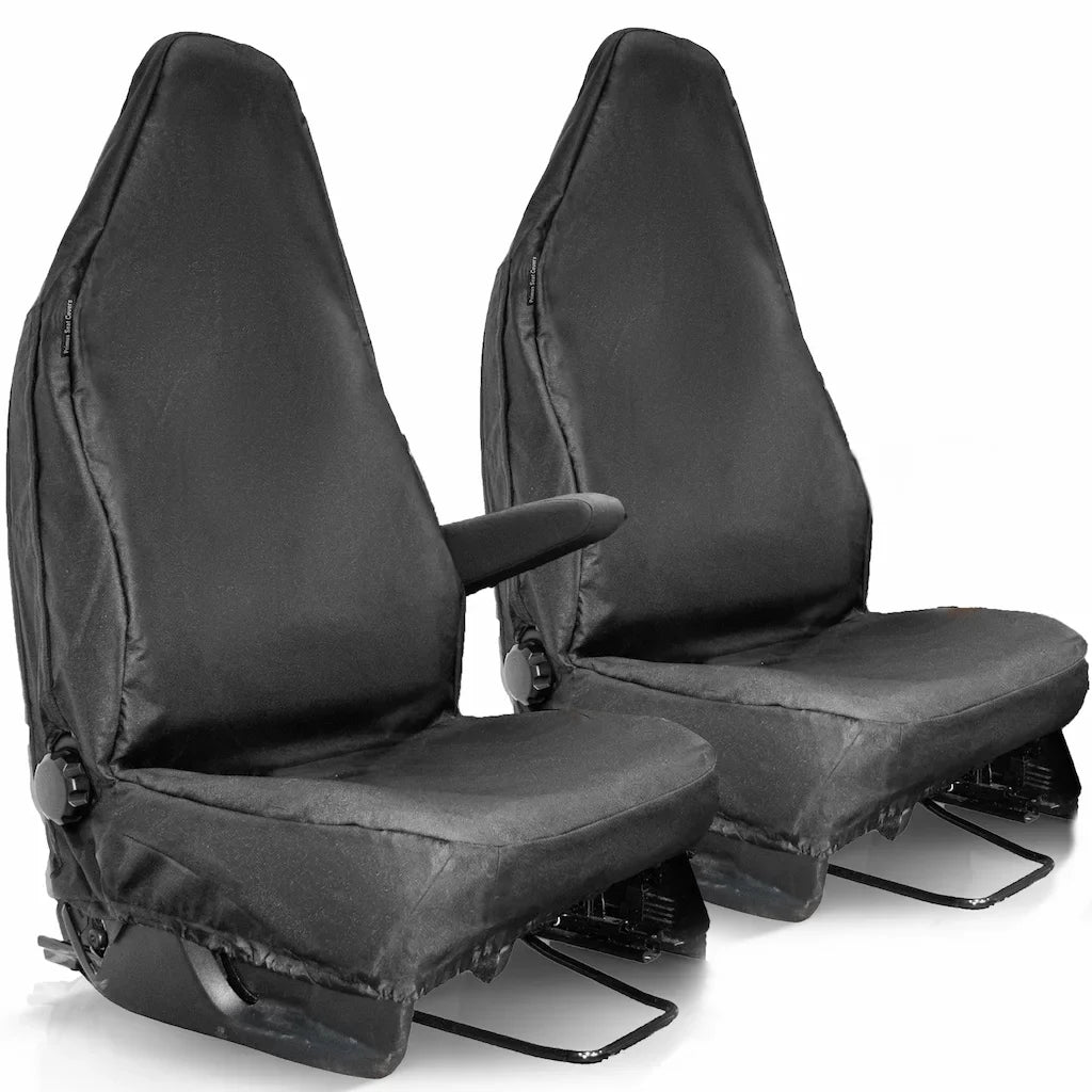 Universal van seat cover set in black, with headrest and armrest openings