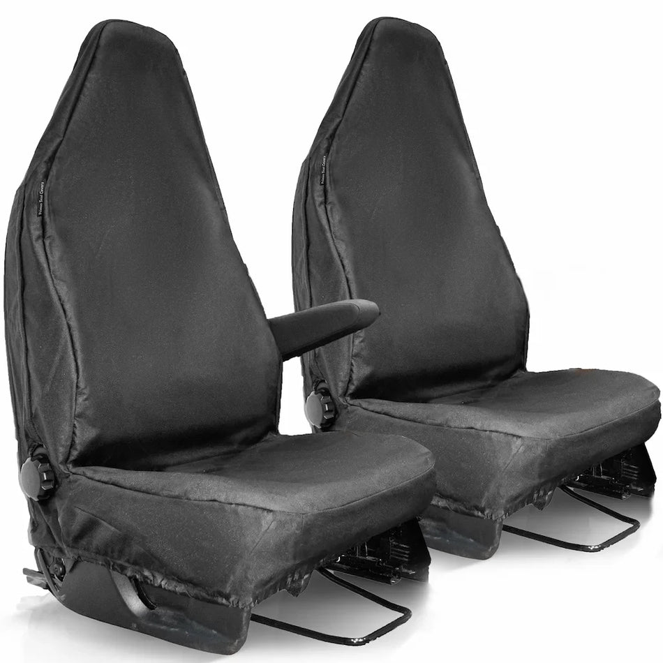 Universal van seat cover set in black, with headrest and armrest openings
