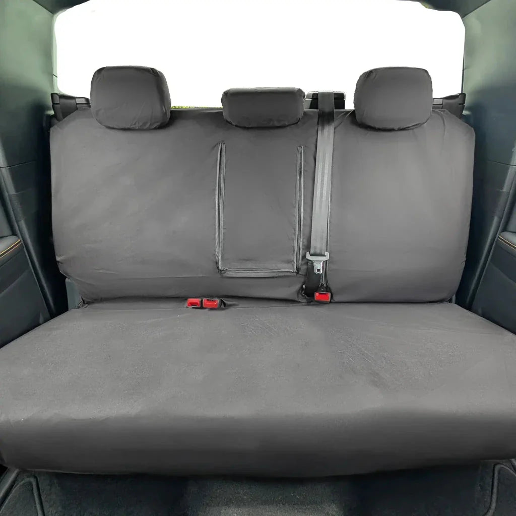 Rear bench seat cover set, dark gray with two seatbelts and three headrest covers