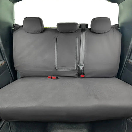 Rear bench seat cover set, dark gray with two seatbelts and three headrest covers