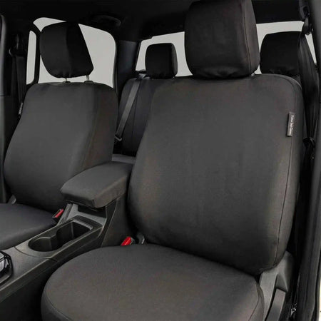 Rear seat cover set with headrests and large contoured cushions, dark fabric