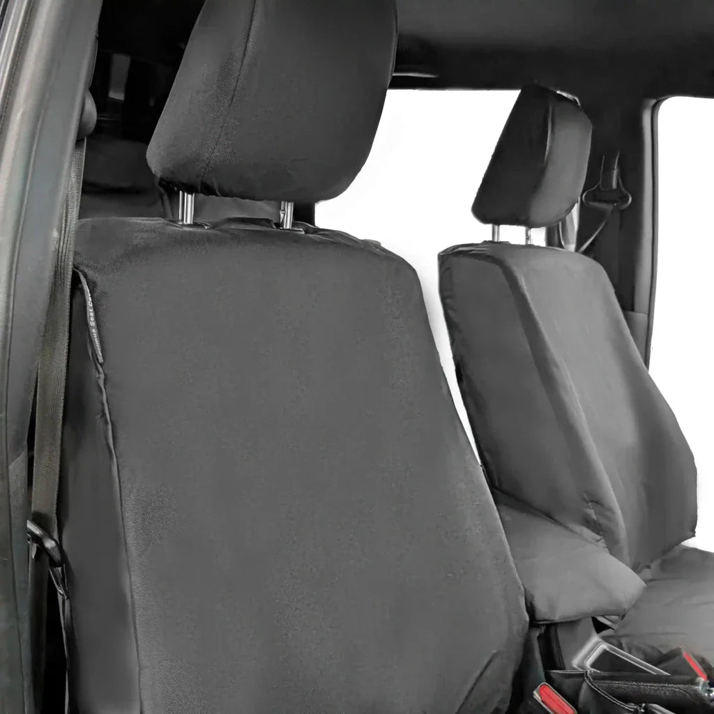 Front seat cover set: black seatback and headrest covers with side bolsters