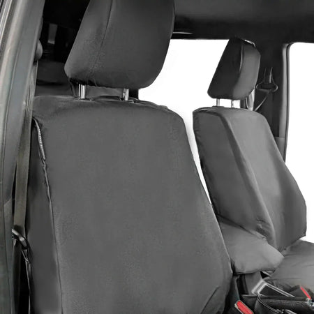 Front seat cover set: black seatback and headrest covers with side bolsters