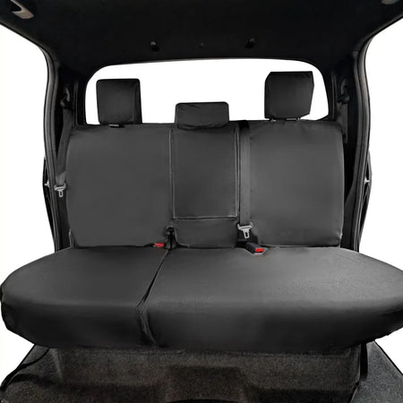 Rear seat cover set, gray with three seat sections and matching headrest covers