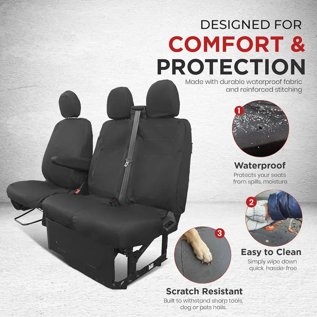 Waterproof black van seat cover set with scratch-resistant, easy-clean protection