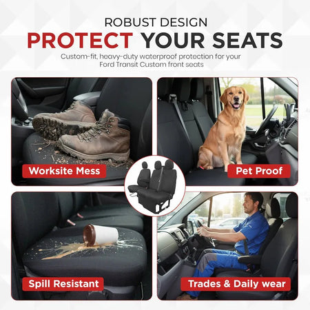 Protective black waterproof van seat covers for daily use, pet and spill protection