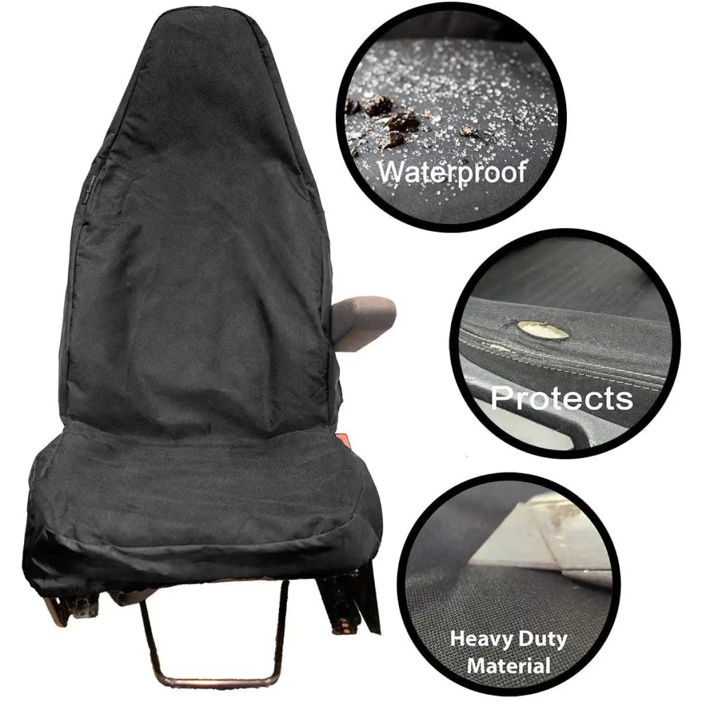 Car driver seat cover in black with heavy-duty material and waterproof outer fabric