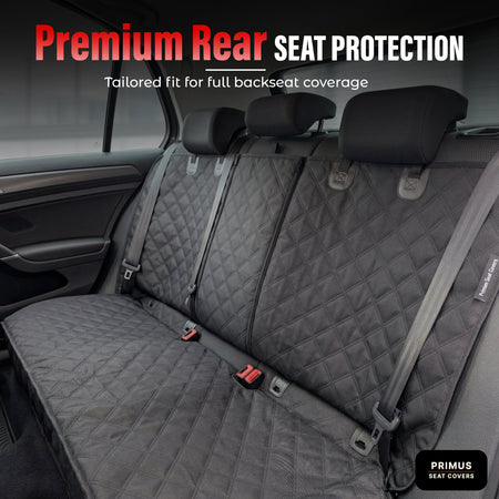 Black quilted rear seat protector cover with headrest and side straps
