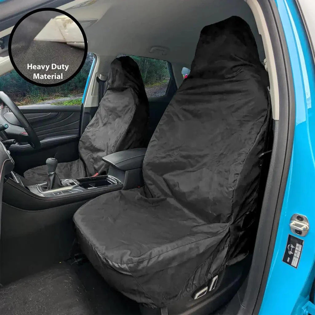 Black van seat cover installed with heavy-duty look and padded seat base